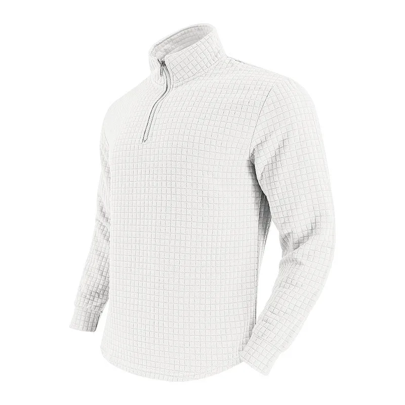 Herren Stepp-Quarter-Zip-Pullover mit Karomuster und Stehkragen Nord Taschen