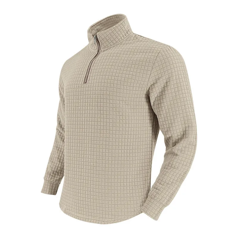 Herren Stepp-Quarter-Zip-Pullover mit Karomuster und Stehkragen Nord Taschen