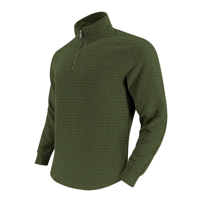 Herren Stepp-Quarter-Zip-Pullover mit Karomuster und Stehkragen Nord Taschen