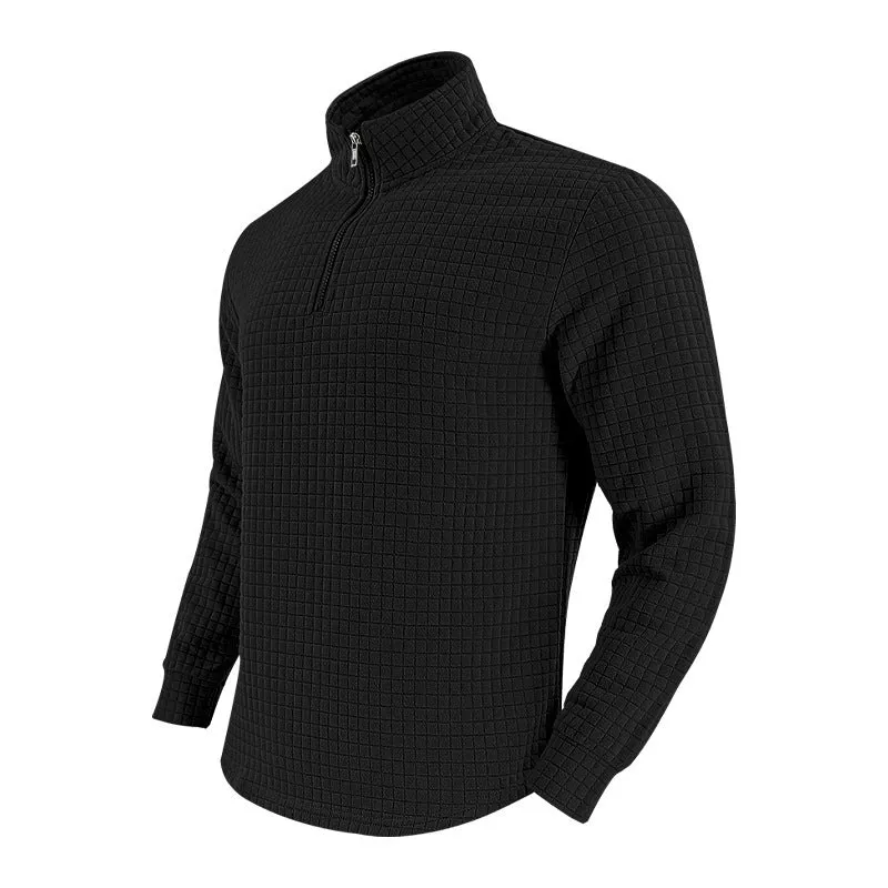 Herren Stepp-Quarter-Zip-Pullover mit Karomuster und Stehkragen Nord Taschen