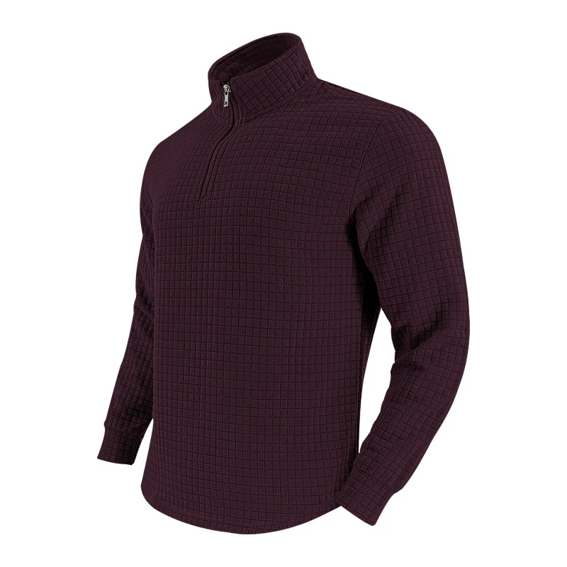Herren Stepp-Quarter-Zip-Pullover mit Karomuster und Stehkragen Nord Taschen