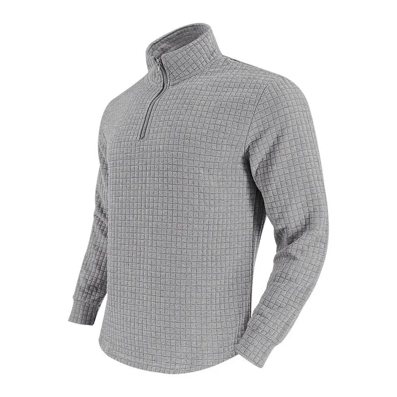 Herren Stepp-Quarter-Zip-Pullover mit Karomuster und Stehkragen Nord Taschen
