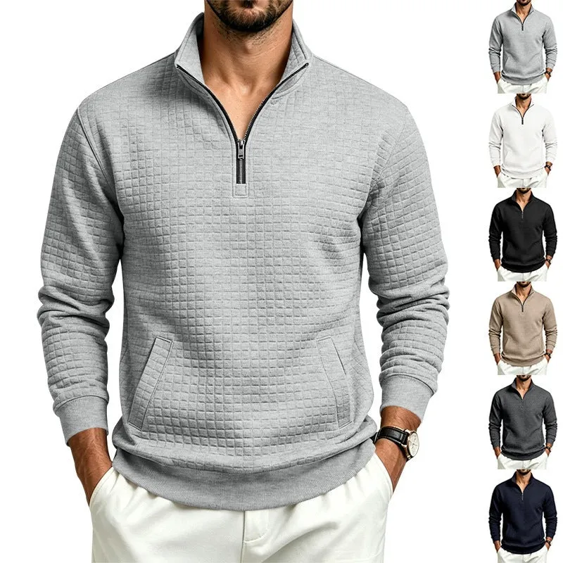 Herren Stehkragen-Sweatshirt mit Halbzip und gesteppter Waffelstruktur Nord Taschen