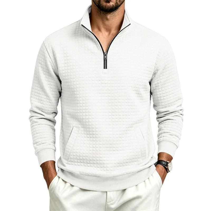 Herren Stehkragen-Sweatshirt mit Halbzip und gesteppter Waffelstruktur Nord Taschen