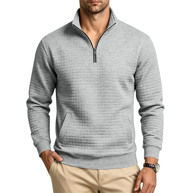 Herren Stehkragen-Sweatshirt mit Halbzip und gesteppter Waffelstruktur Nord Taschen