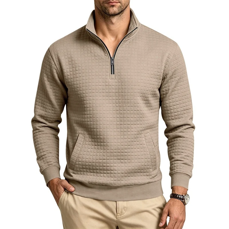 Herren Stehkragen-Sweatshirt mit Halbzip und gesteppter Waffelstruktur Nord Taschen