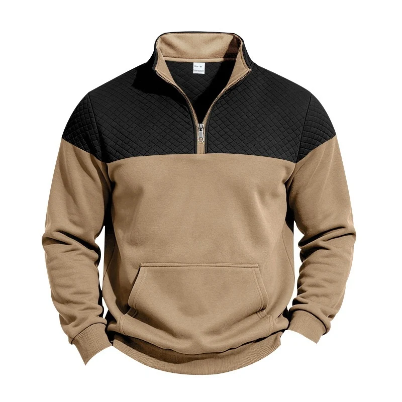Herren Stehkragen-Sweatshirt mit Halbzip, gesteppter Schulterpasse und Kängurutasche Nord Taschen