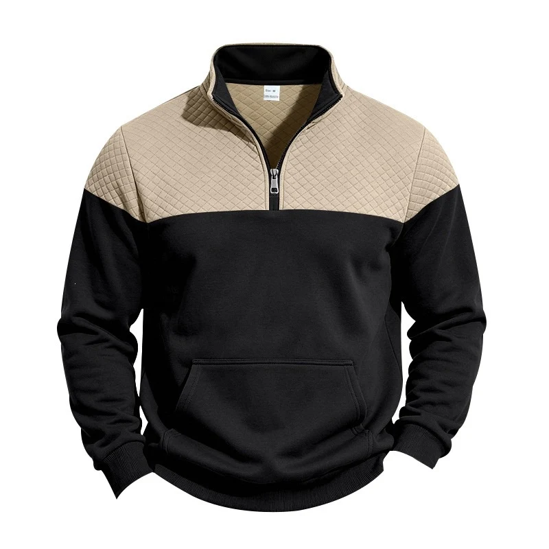 Herren Stehkragen-Sweatshirt mit Halbzip, gesteppter Schulterpasse und Kängurutasche Nord Taschen
