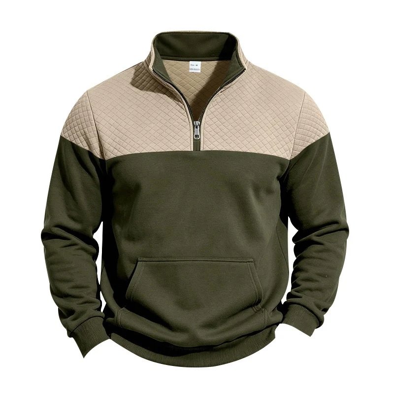 Herren Stehkragen-Sweatshirt mit Halbzip, gesteppter Schulterpasse und Kängurutasche Nord Taschen
