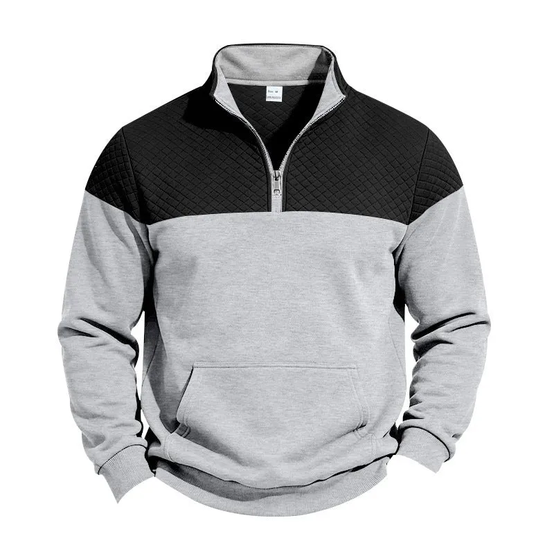 Herren Stehkragen-Sweatshirt mit Halbzip, gesteppter Schulterpasse und Kängurutasche Nord Taschen