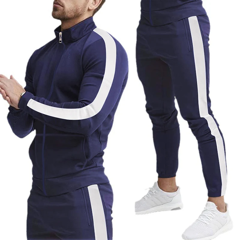 Herren Sportlicher Tapered-Trainingsanzug im Retro-Streifen-Look mit Stehkragen Nord Taschen