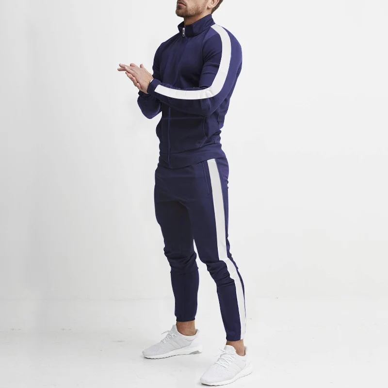Herren Sportlicher Tapered-Trainingsanzug im Retro-Streifen-Look mit Stehkragen Nord Taschen