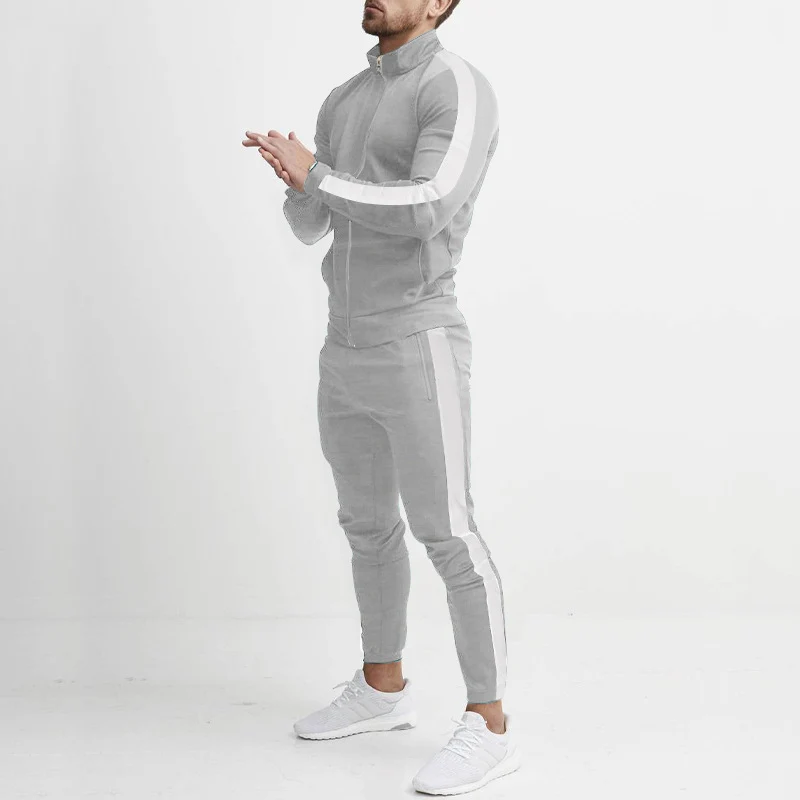 Herren Sportlicher Tapered-Trainingsanzug im Retro-Streifen-Look mit Stehkragen Nord Taschen