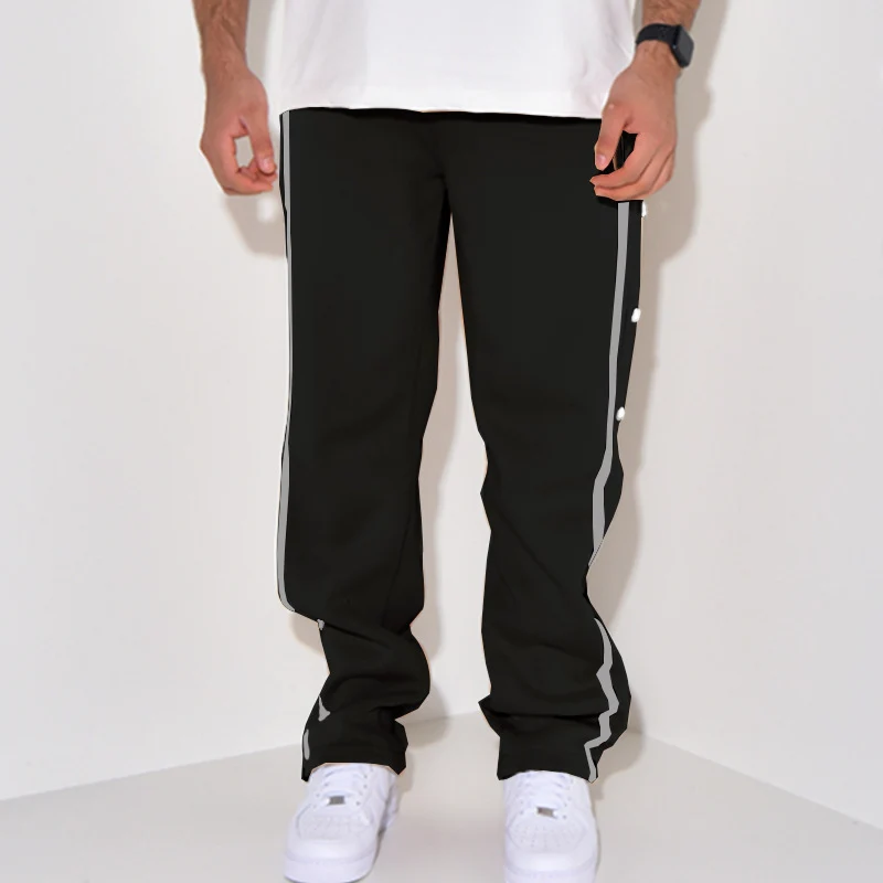 Herren Snap-Trackhose mit seitlichem Kontraststreifen, Druckknopf-Leiste und elastischem Bund Nord Taschen