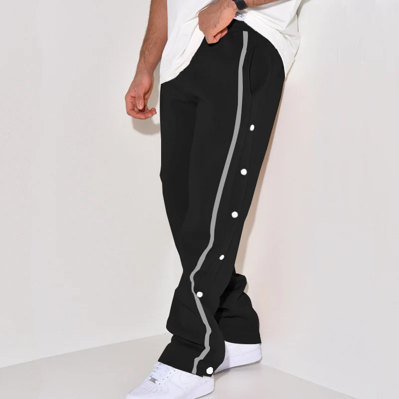 Herren Snap-Trackhose mit seitlichem Kontraststreifen, Druckknopf-Leiste und elastischem Bund Nord Taschen
