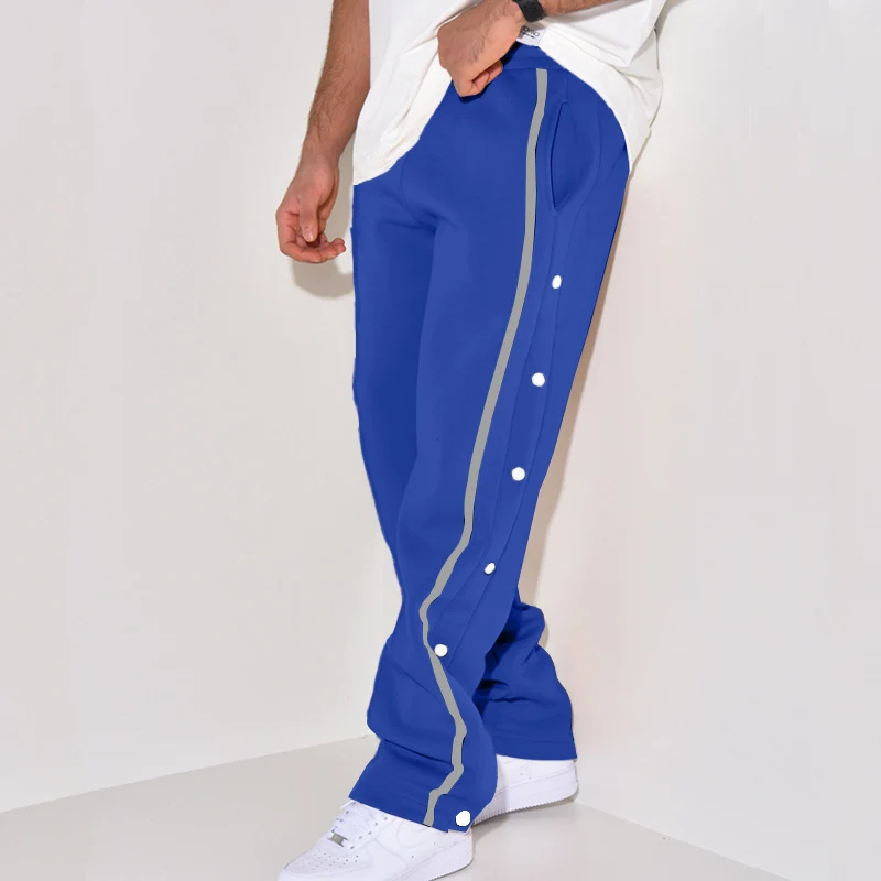 Herren Snap-Trackhose mit seitlichem Kontraststreifen, Druckknopf-Leiste und elastischem Bund Nord Taschen