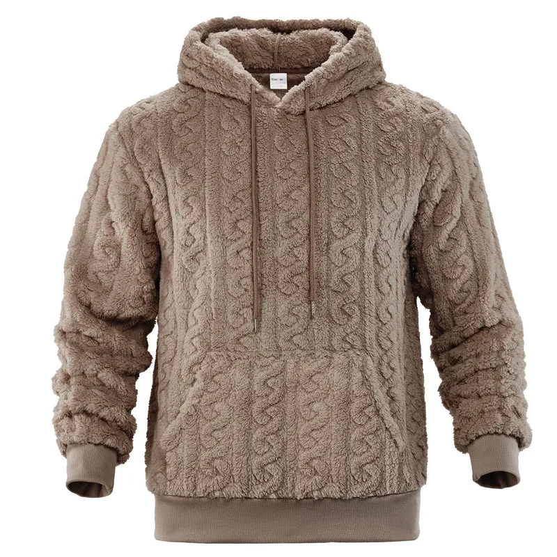 Herren Sherpa-Kapuzenpullover mit Zopfmuster, Kängurutasche und Rippbündchen Nord Taschen