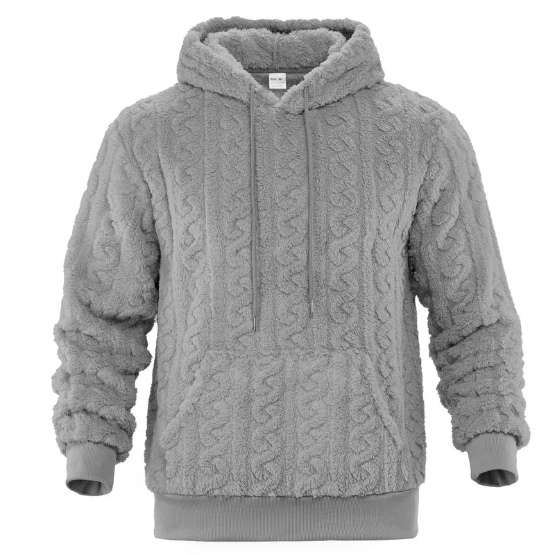 Herren Sherpa-Kapuzenpullover mit Zopfmuster, Kängurutasche und Rippbündchen Nord Taschen
