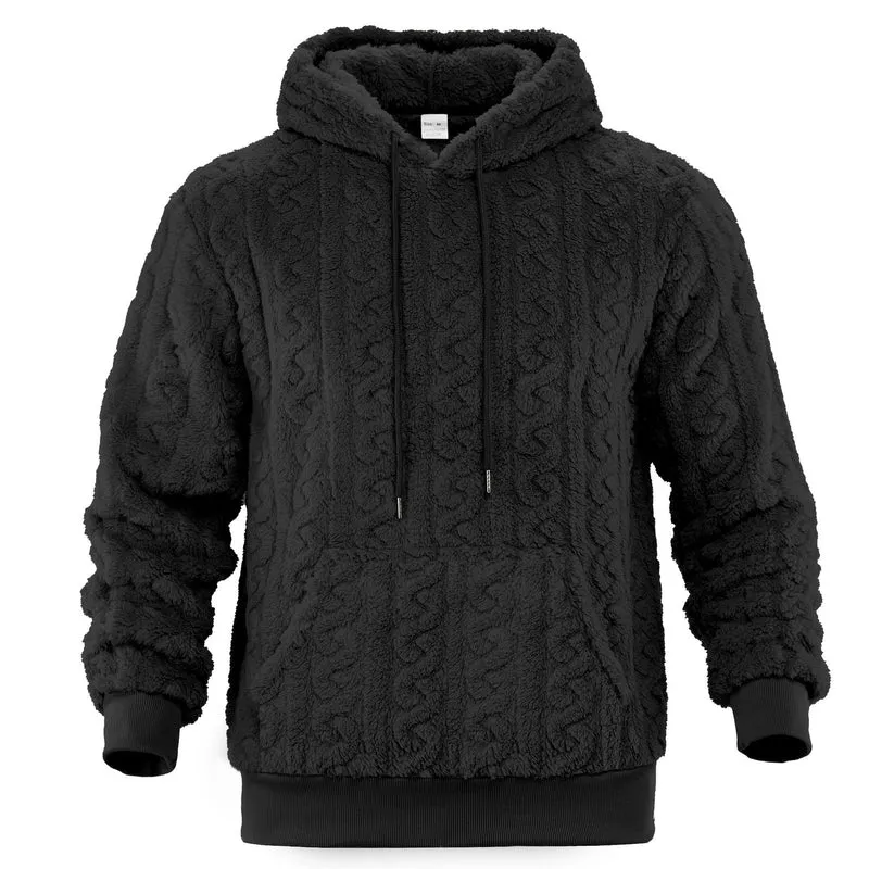 Herren Sherpa-Kapuzenpullover mit Zopfmuster, Kängurutasche und Rippbündchen Nord Taschen
