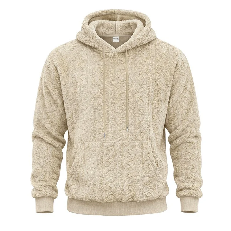 Herren Sherpa-Kapuzenpullover mit Zopfmuster, Kängurutasche und Rippbündchen Nord Taschen