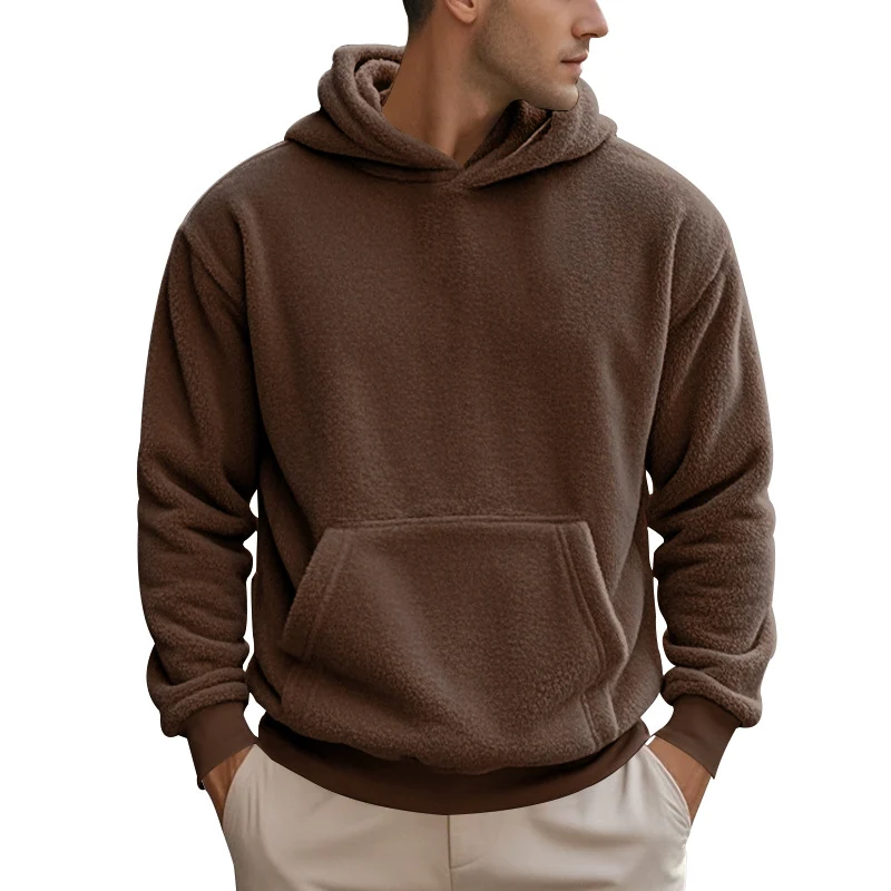 Herren Sherpa-Kapuzenpullover im Teddy-Fleece mit Kängurutasche und Rippbündchen Nord Taschen