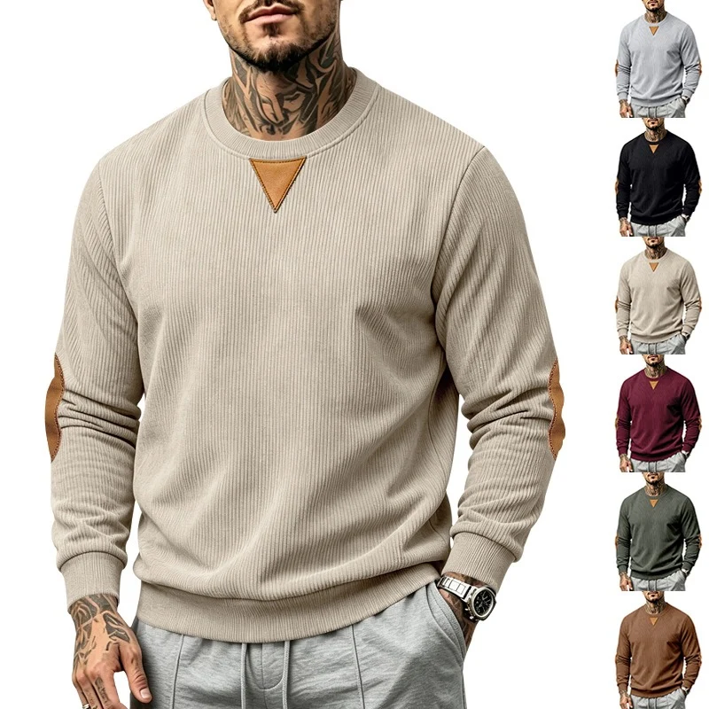Herren Rippstrick-Sweatshirt mit Ellenbogenpatches und geripptem Rundhalsausschnitt Nord Taschen