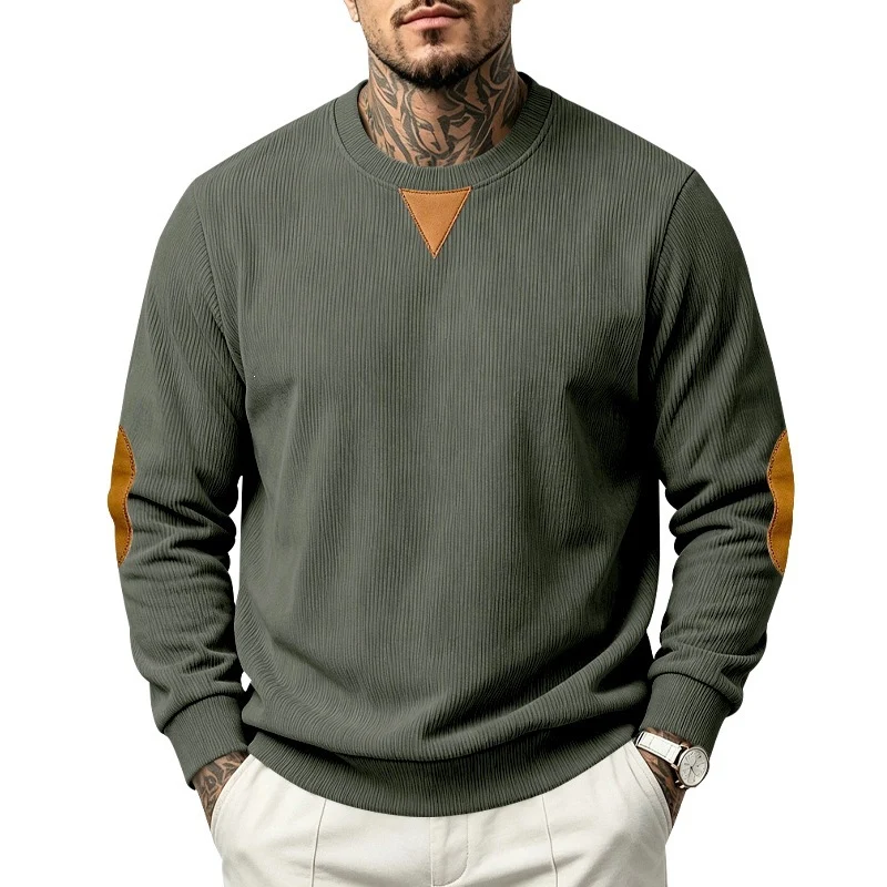 Herren Rippstrick-Sweatshirt mit Ellenbogenpatches und geripptem Rundhalsausschnitt Nord Taschen