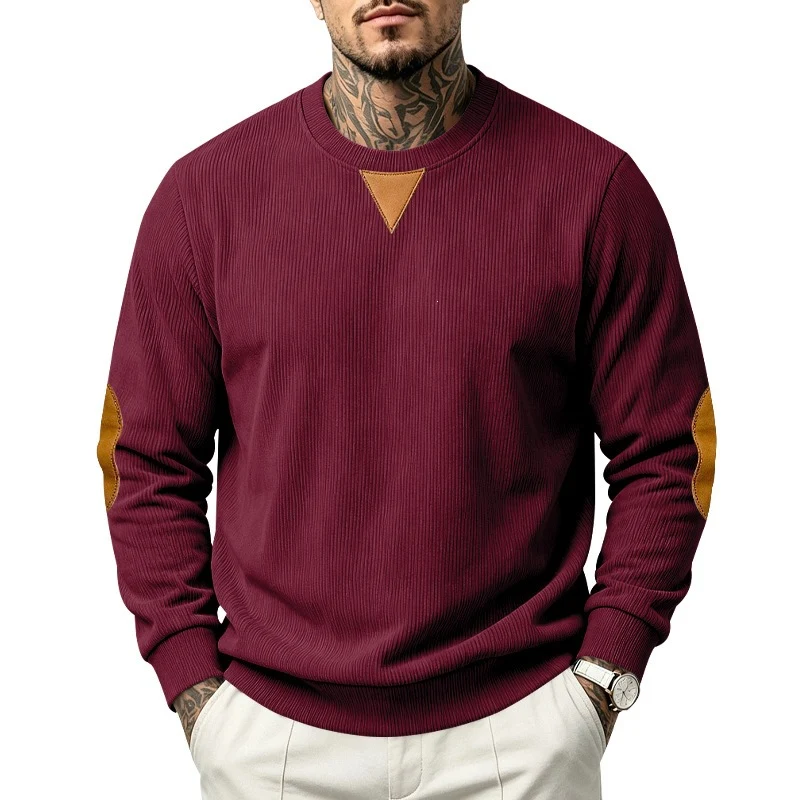 Herren Rippstrick-Sweatshirt mit Ellenbogenpatches und geripptem Rundhalsausschnitt Nord Taschen
