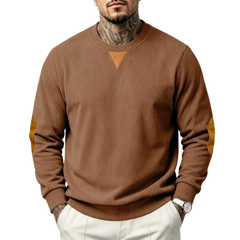Herren Rippstrick-Sweatshirt mit Ellenbogenpatches und geripptem Rundhalsausschnitt Nord Taschen