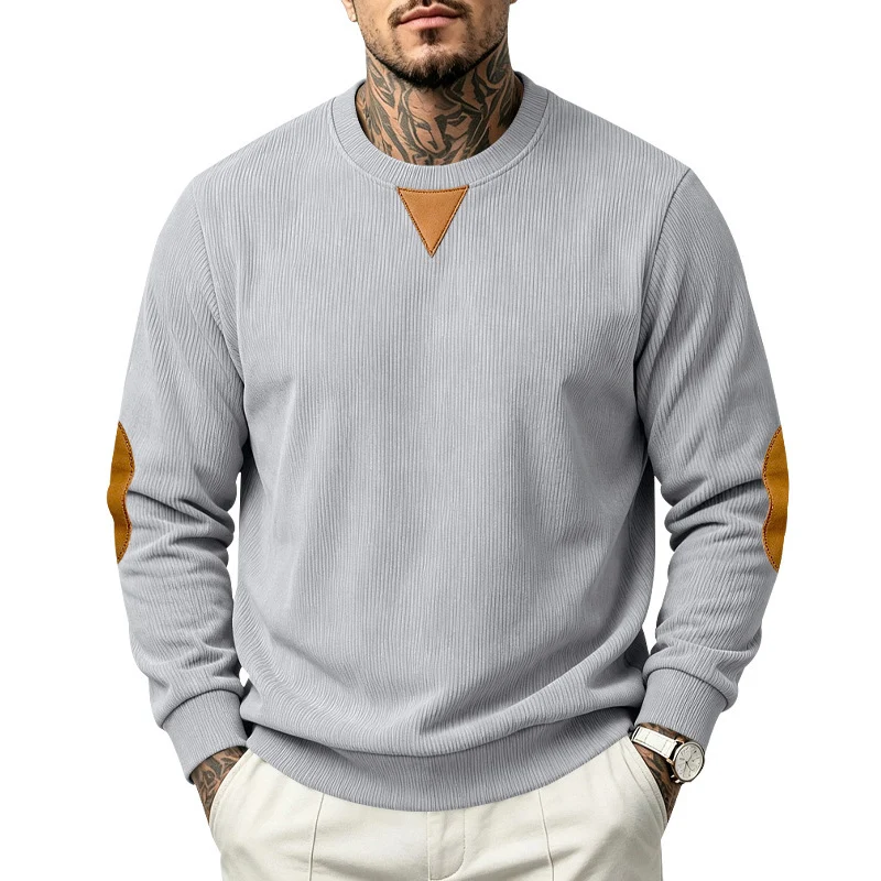 Herren Rippstrick-Sweatshirt mit Ellenbogenpatches und geripptem Rundhalsausschnitt Nord Taschen