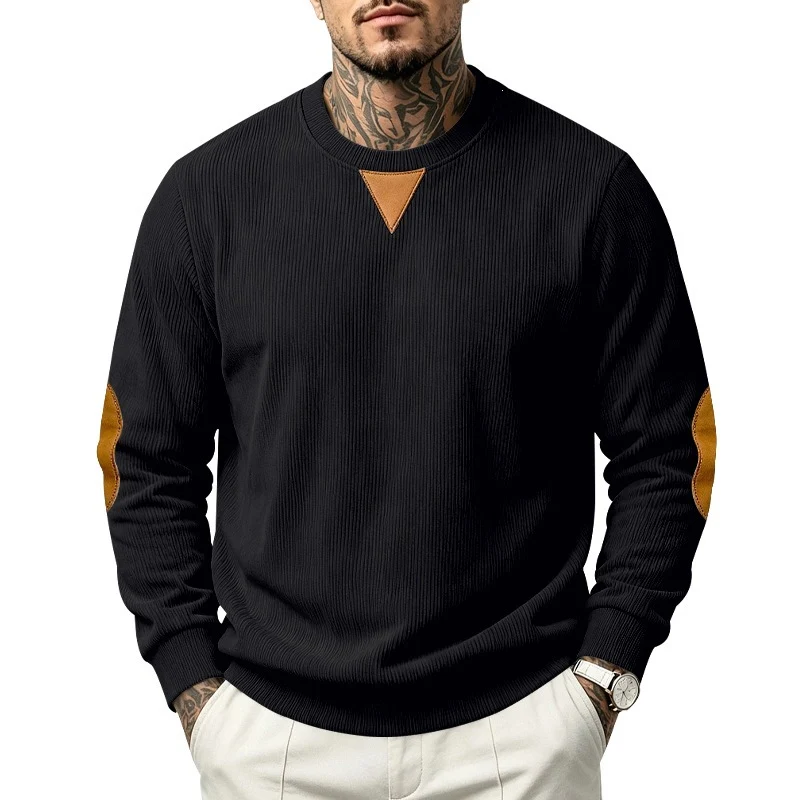 Herren Rippstrick-Sweatshirt mit Ellenbogenpatches und geripptem Rundhalsausschnitt Nord Taschen