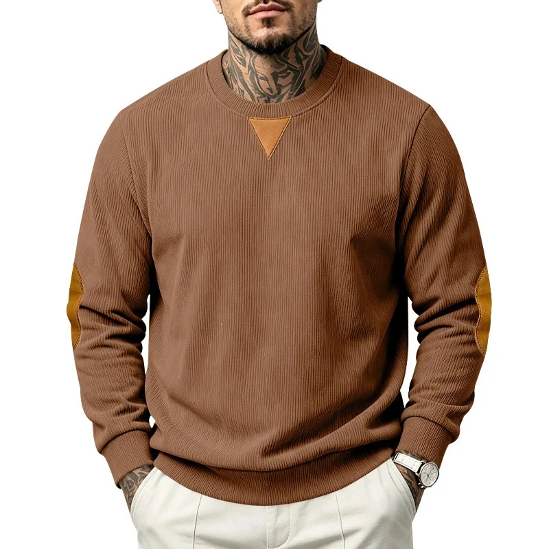 Herren Rippstrick-Sweatshirt mit Ellenbogenpatches und geripptem Rundhalsausschnitt Nord Taschen