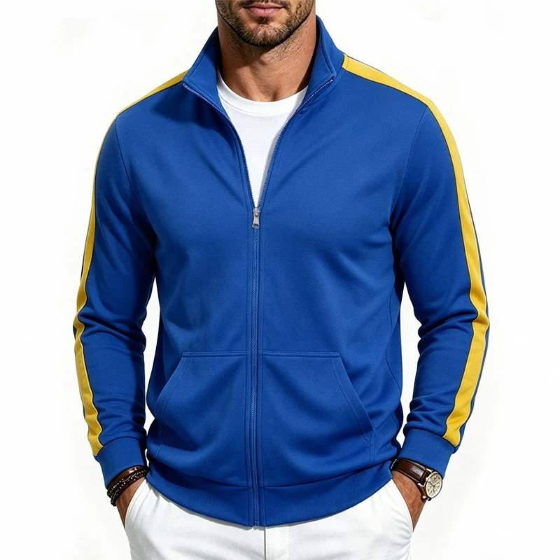 Herren Retro-Trackjacke mit Kontraststreifen und Stehkragen Nord Taschen