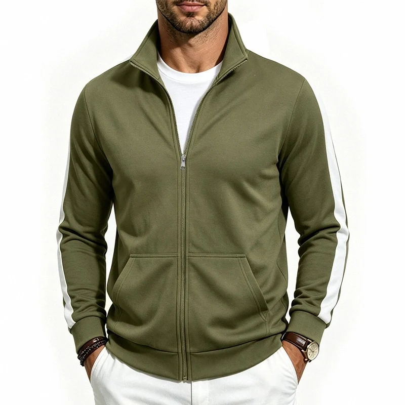 Herren Retro-Trackjacke mit Kontraststreifen und Stehkragen Nord Taschen