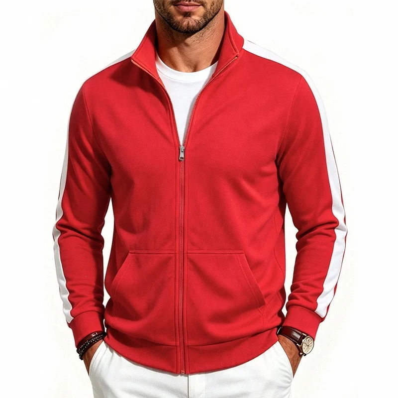 Herren Retro-Trackjacke mit Kontraststreifen und Stehkragen Nord Taschen