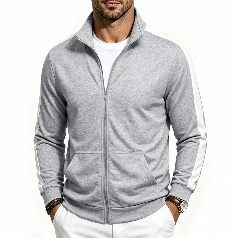 Herren Retro-Trackjacke mit Kontraststreifen und Stehkragen Nord Taschen
