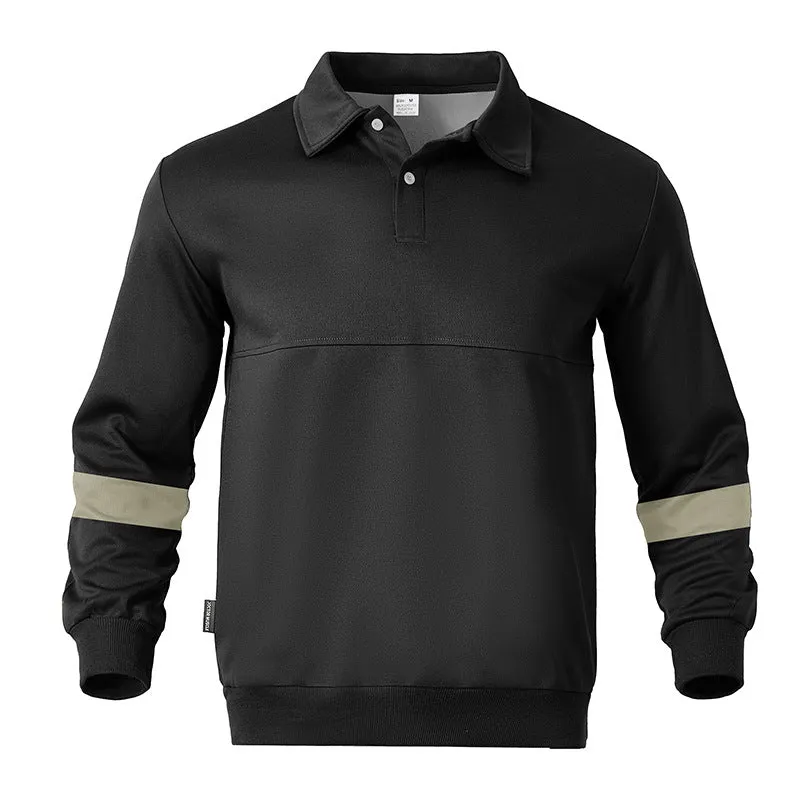 Herren Relaxed Polo-Sweatshirt mit Druckknopf-Blende und Kontrastarmdetails Nord Taschen