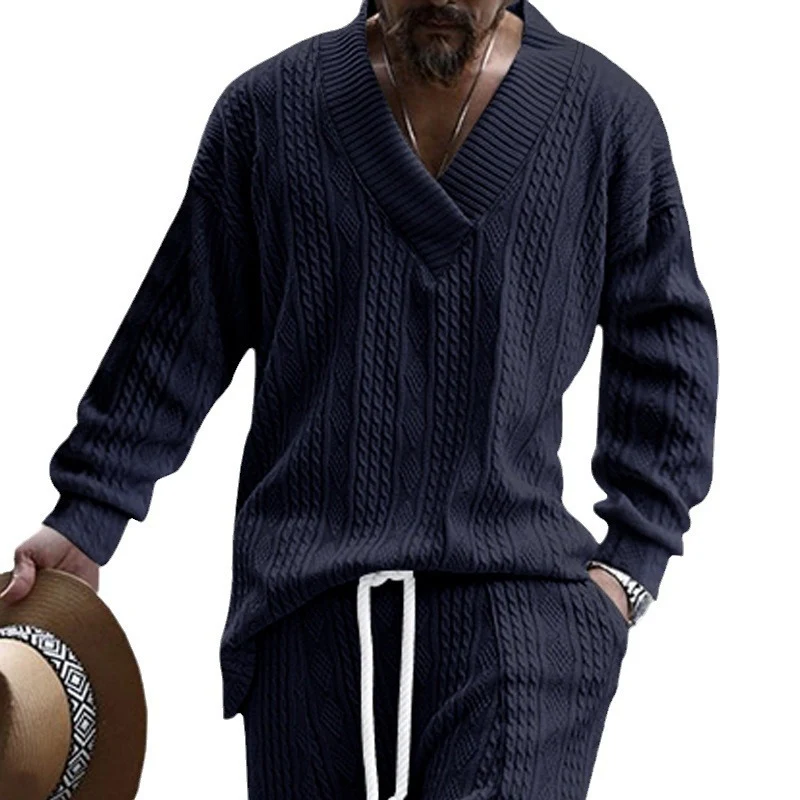 Herren Oversize-Zopfmuster-Pullover mit tiefem V-Ausschnitt Nord Taschen