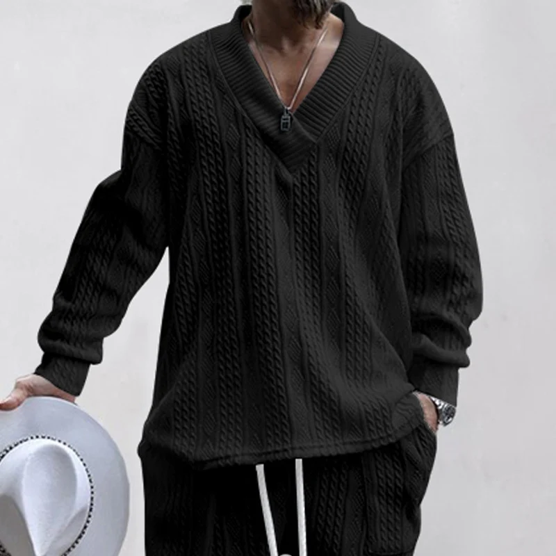 Herren Oversize-Zopfmuster-Pullover mit tiefem V-Ausschnitt Nord Taschen