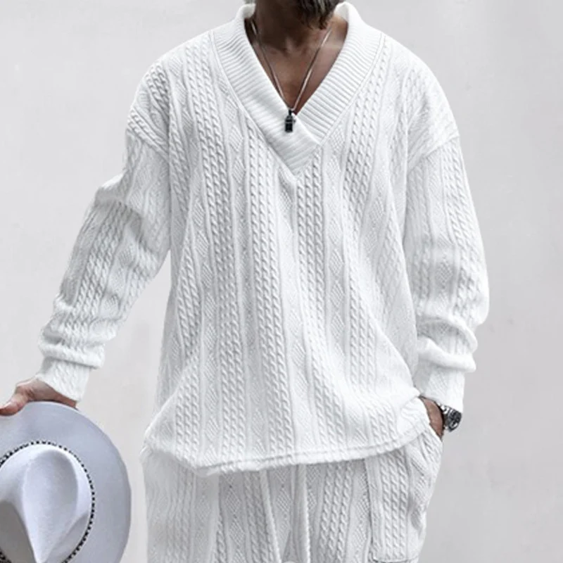 Herren Oversize-Zopfmuster-Pullover mit tiefem V-Ausschnitt Nord Taschen