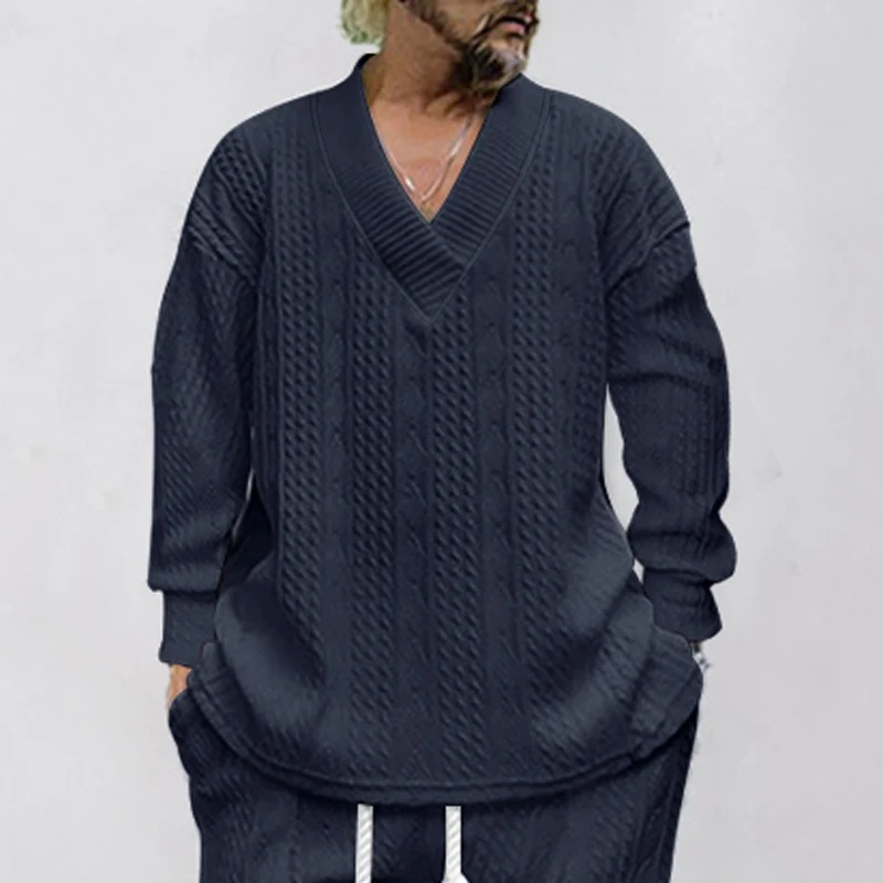 Herren Oversize-Zopfmuster-Pullover mit tiefem V-Ausschnitt Nord Taschen