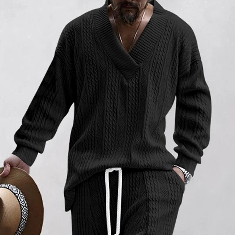 Herren Oversize-Zopfmuster-Pullover mit tiefem V-Ausschnitt Nord Taschen