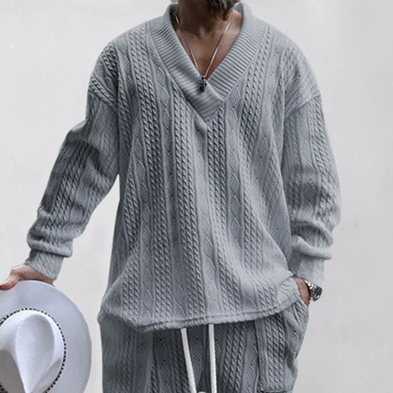 Herren Oversize-Zopfmuster-Pullover mit tiefem V-Ausschnitt Nord Taschen