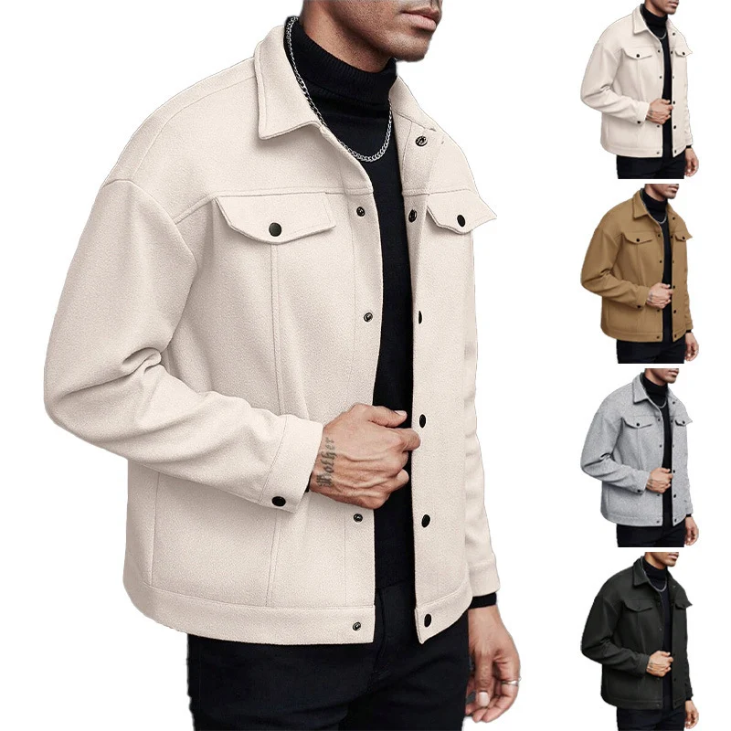 Herren Overshirt-Jacke im Trucker-Stil mit Wollmix-Optik und Druckknöpfen Nord Taschen