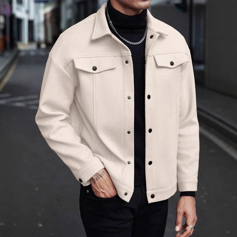 Herren Overshirt-Jacke im Trucker-Stil mit Wollmix-Optik und Druckknöpfen Nord Taschen