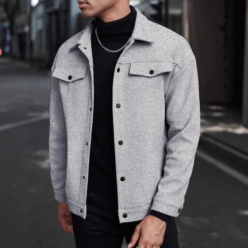 Herren Overshirt-Jacke im Trucker-Stil mit Wollmix-Optik und Druckknöpfen Nord Taschen