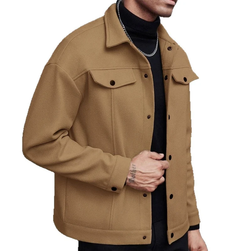 Herren Overshirt-Jacke im Trucker-Stil mit Wollmix-Optik und Druckknöpfen Nord Taschen