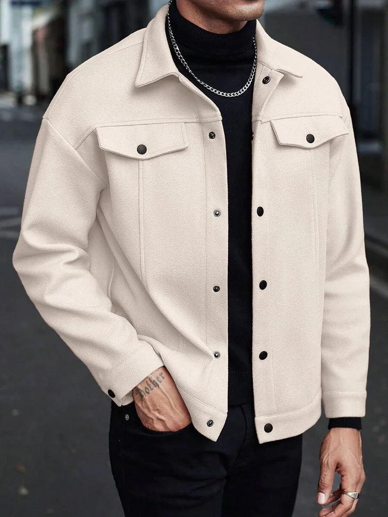 Herren Overshirt-Jacke im Trucker-Stil mit Wollmix-Optik und Druckknöpfen Nord Taschen
