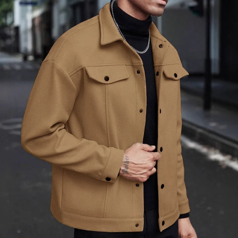 Herren Overshirt-Jacke im Trucker-Stil mit Wollmix-Optik und Druckknöpfen Nord Taschen