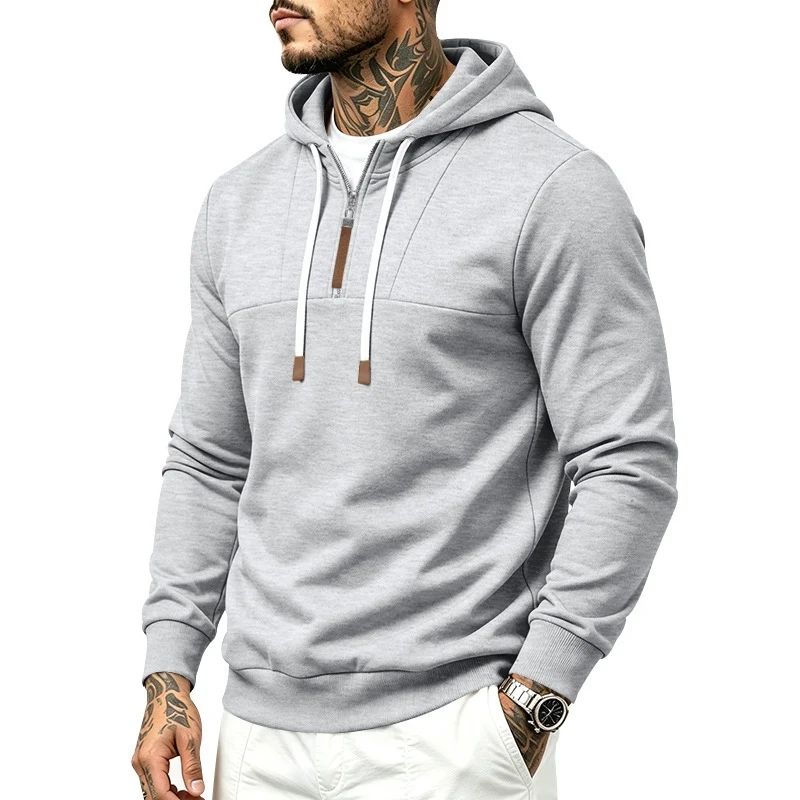 Herren Moderner Halbzip-Hoodie aus French Terry mit Zierriegel und Kordelzug Nord Taschen